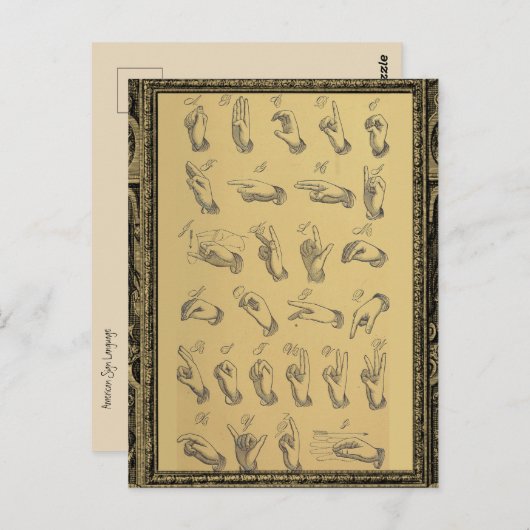 ヴィンテージ符号言語アルファベットの手のジェスチャー ポストカード (正面/裏面)
