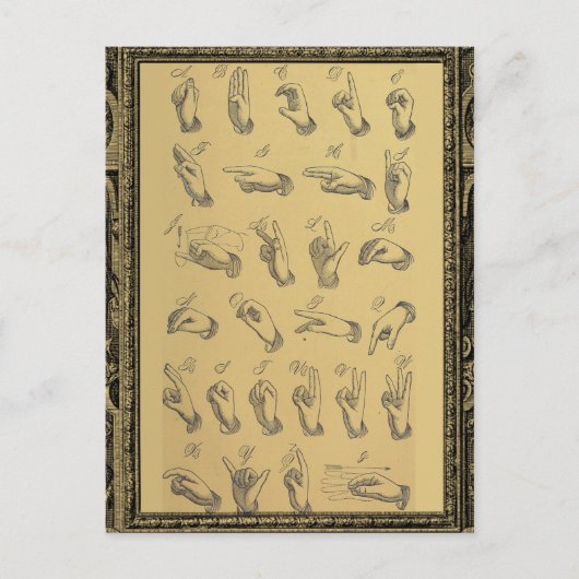 ヴィンテージ符号言語アルファベットの手のジェスチャー ポストカード (正面)