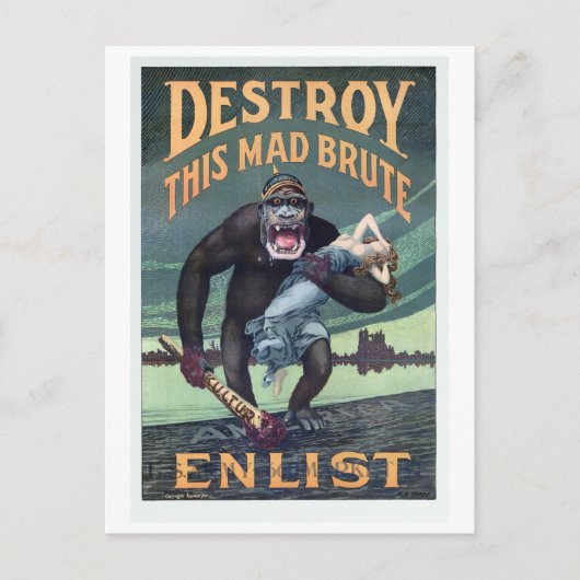 ヴィンテージ第一次世界大戦ドイツのゴリラプロポガンダ ポストカード (正面)