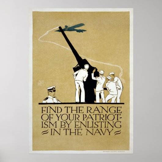 ヴィンテージ第二次世界大戦の海軍の募集愛国心 ポスター (正面)