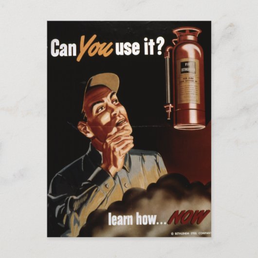 ヴィンテージ第二次世界大戦の消火器の安全性 ポストカード (正面)