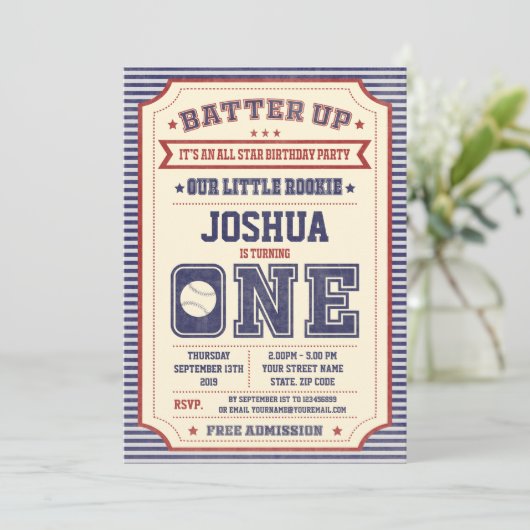 ヴィンテージ第1期バースデーベースボールチケット招待状 招待状 (スタンド正面)