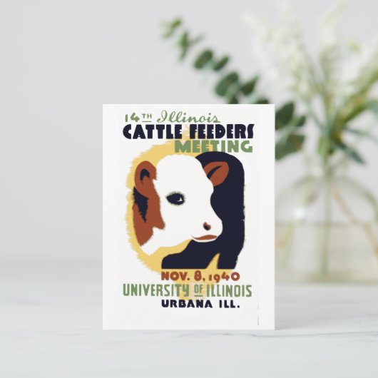 ヴィンテージ第14回イリノイ州牛の飼育員とWPAの会議 ポストカード (スタンド正面)