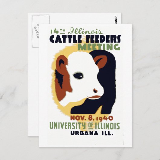 ヴィンテージ第14回イリノイ州牛の飼育員とWPAの会議 ポストカード (正面/裏面)