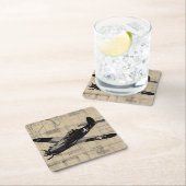 ヴィンテージ第2次世界大戦ファイター飛行機ペンシルスケッチデザイン スクエアペーパーコースター (インサイチュ)