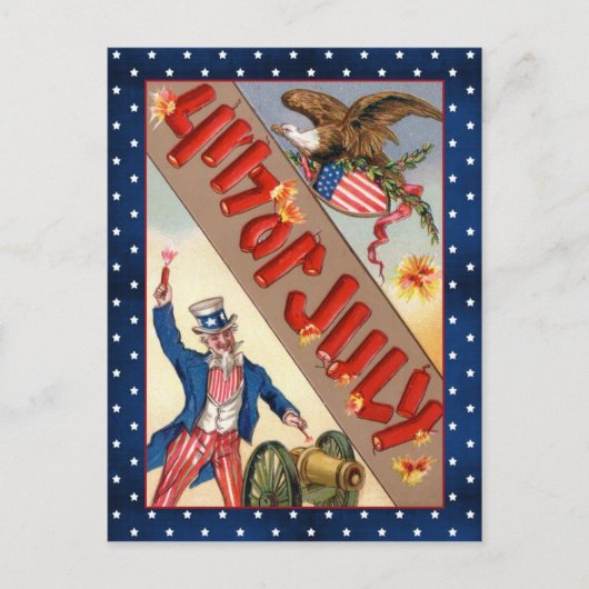 ヴィンテージ第4日7月アンクルサムとイーグル ポストカード (正面)