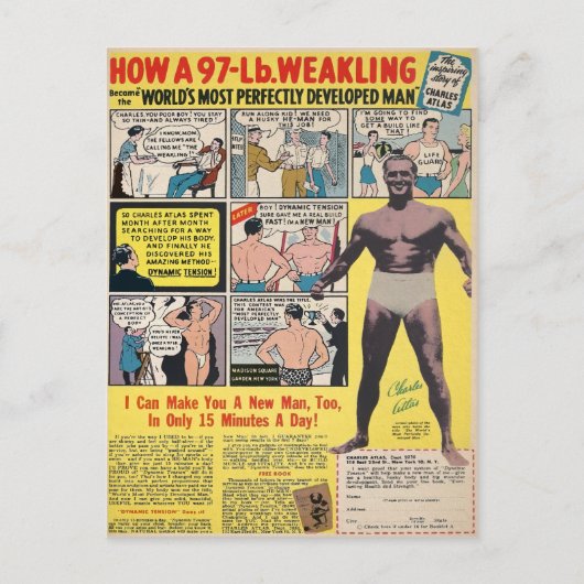 ヴィンテージ筋肉漫画書広告用はがき ポストカード (正面)