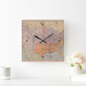 ヴィンテージ米国の内戦時代の地図1861年 スクエア壁時計 (ホーム)