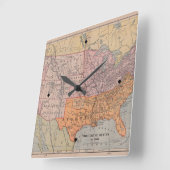 ヴィンテージ米国の内戦時代の地図1861年 スクエア壁時計 (傾斜)