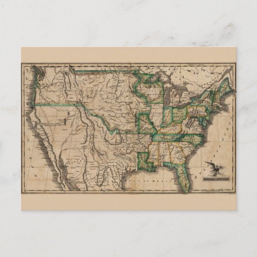 ヴィンテージ米国の地図(1823年) ポストカード (正面)