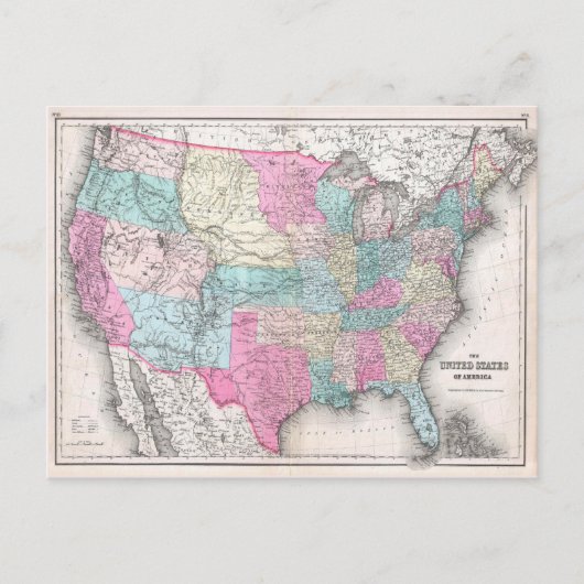 ヴィンテージ米国の地図(1857年) ポストカード (正面)