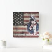 ヴィンテージ米国の旗および米国市民 スクエア壁時計 (ホーム)