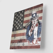 ヴィンテージ米国の旗および米国市民 スクエア壁時計 (傾斜)