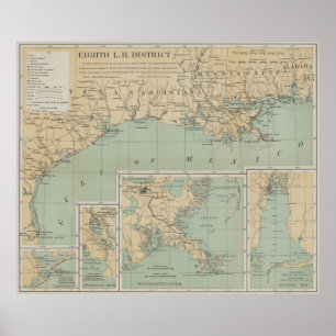 ヴィンテージ米国メキシコ湾ライトハウスの地図(1898) ポスター