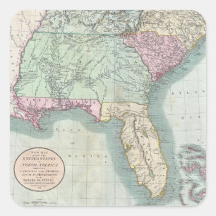 ヴィンテージ米国南東部の地図(1806年) スクエアシール