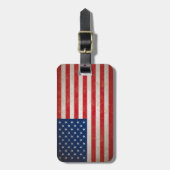 ヴィンテージ米国国旗とカスタム文字 ラゲッジタグ (正面縦)