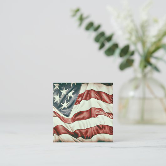 ヴィンテージ米国国旗のグラフィック スクエア名刺 (スタンド正面)