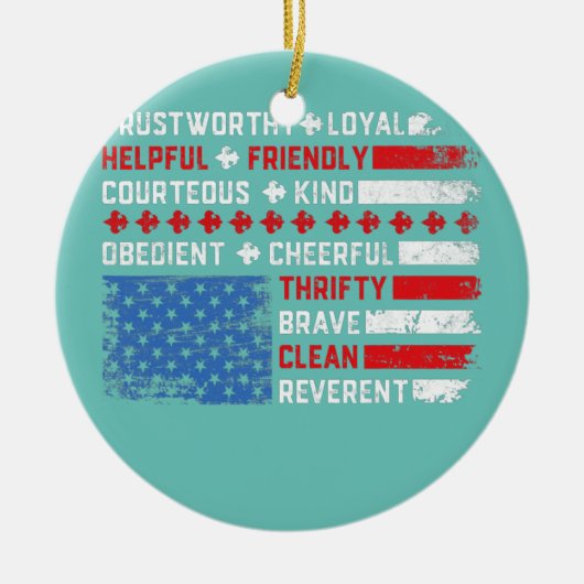 ヴィンテージ米国国旗のスカウティング法ハッピー4th of セラミックオーナメント (正面)