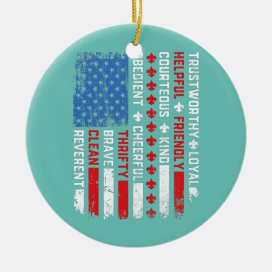 ヴィンテージ米国国旗のスカウティング法ハッピー4th of セラミックオーナメント (正面)