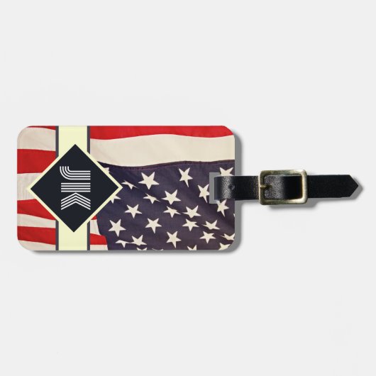 ヴィンテージ米国国旗のモノグラムのパーソナライズカスタム ラゲッジタグ (正面横)