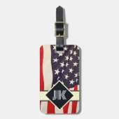 ヴィンテージ米国国旗のモノグラムのパーソナライズカスタム ラゲッジタグ (正面縦)