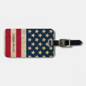 ヴィンテージ米国国旗の名前をカスタムすると住所 ラゲッジタグ (正面横)