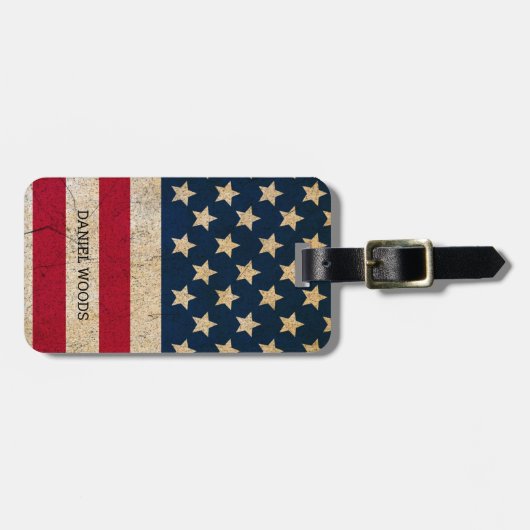 ヴィンテージ米国国旗の名前をカスタムすると住所 ラゲッジタグ (正面横)