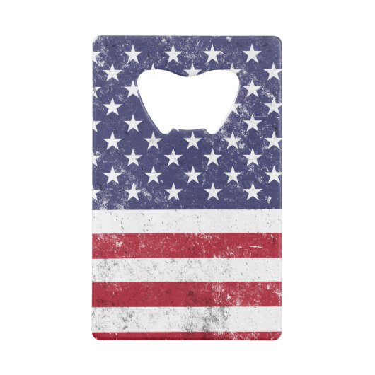 ヴィンテージ米国国旗の愛国的なアメリカ赤白青 クレジットカード栓抜き (正面)
