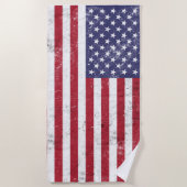 ヴィンテージ米国国旗の愛国的なアメリカ赤白青 ビーチタオル (正面)