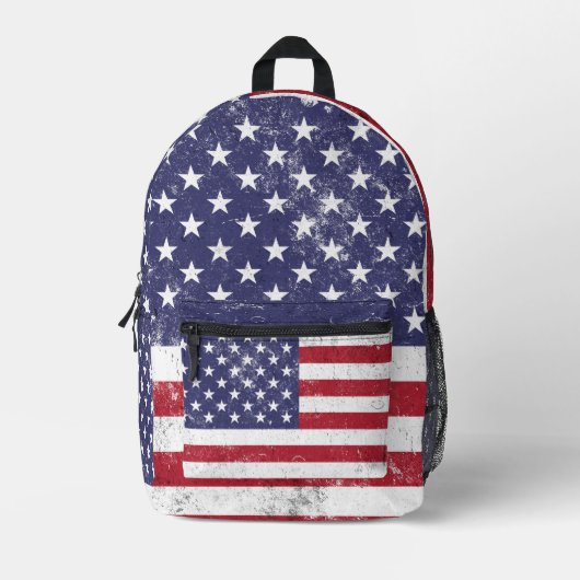 ヴィンテージ米国国旗の愛国的なアメリカ赤白青 プリントバックパック (正面)