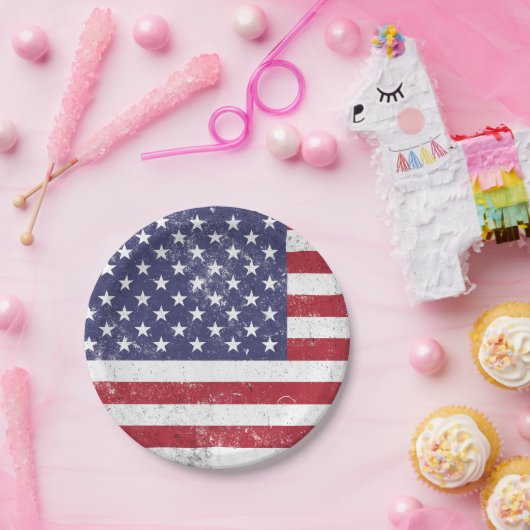 ヴィンテージ米国国旗の愛国的なアメリカ赤白青 ペーパープレート (パーティー)
