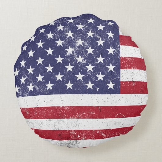 ヴィンテージ米国国旗の愛国的なアメリカ赤白青 ラウンドクッション (裏面)