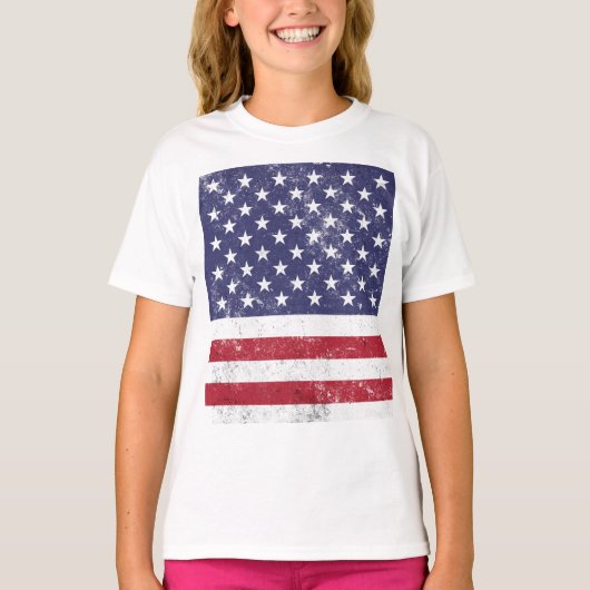 ヴィンテージ米国国旗の愛国的なアメリカ赤白青 Tシャツ (正面)