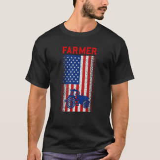 ヴィンテージ米国国旗の愛国的な農家農業ファーム Tシャツ