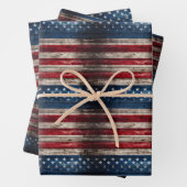 ヴィンテージ米国国旗の愛国的な青と赤の古い木製 ラッピングペーパーシート (インサイチュ)