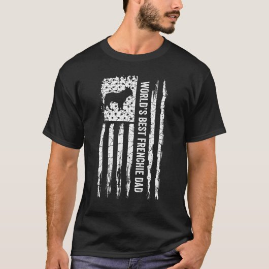 ヴィンテージ米国国旗の最高の世界フランスのブルドッグパパSi Tシャツ (正面)