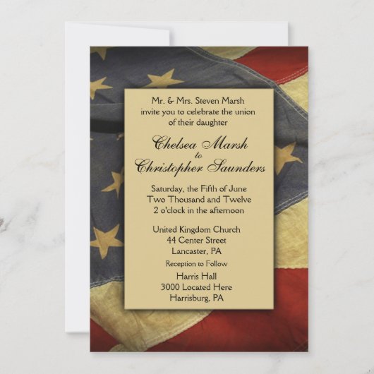 ヴィンテージ米国国旗の結婚式招待状 招待状 (正面)