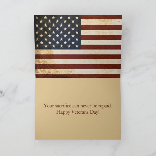 ヴィンテージ米国国旗の退役軍人の日 サンキューカード (内部)