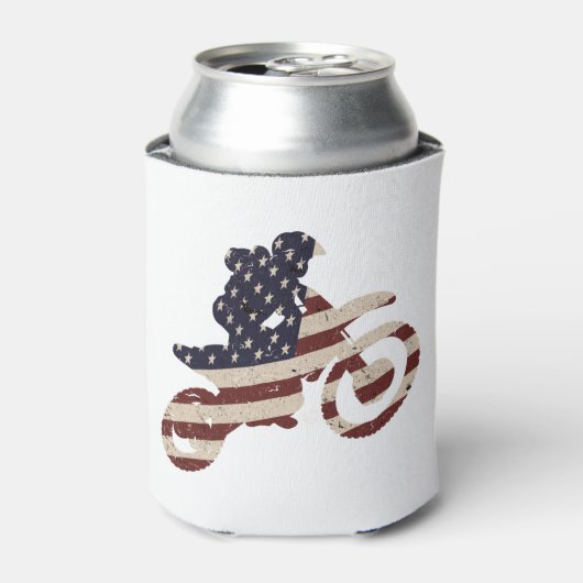 ヴィンテージ米国国旗モトクロス愛国的アメリカバイクもしくは自転車に乗る人 缶クーラー (缶正面)