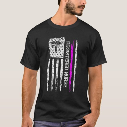 ヴィンテージ米国国旗誇りを持ったRN登録NURS Tシャツ (正面)