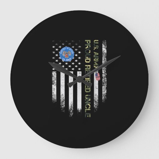 ヴィンテージ米国国旗陸軍退役軍人 ラージ壁時計 (正面)