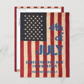 ヴィンテージ米国国旗7月4日お祝い インビテーションポストカード (正面/裏面)