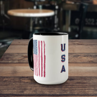 ヴィンテージ米国国旗（垂直）/青文字マグカップ マグカップ