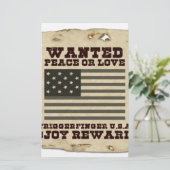 ヴィンテージ米国指名手配:平和または愛のデザイン 便箋 (スタンド正面)