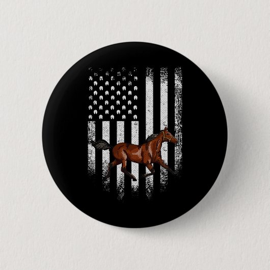 ヴィンテージ米国旗の標準馬の馬 缶バッジ (正面)