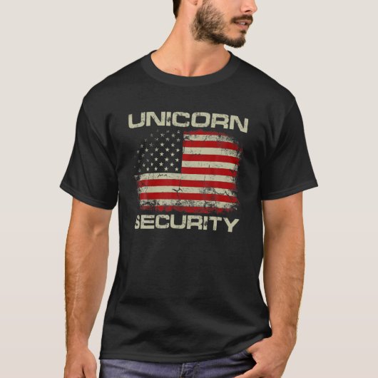 ヴィンテージ米国旗セキュリティ分隊ユニコーンSecur Tシャツ (正面)