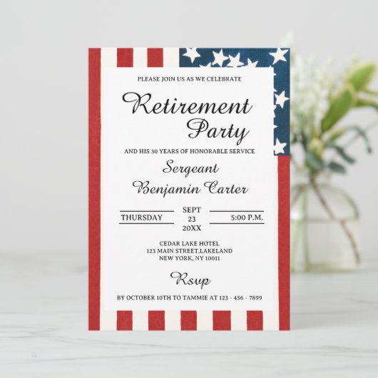ヴィンテージ米国旗軍隊退職パーティー 招待状 (スタンド正面)