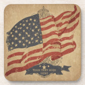 ヴィンテージ米国旗(編集可能文字) コースター (正面)