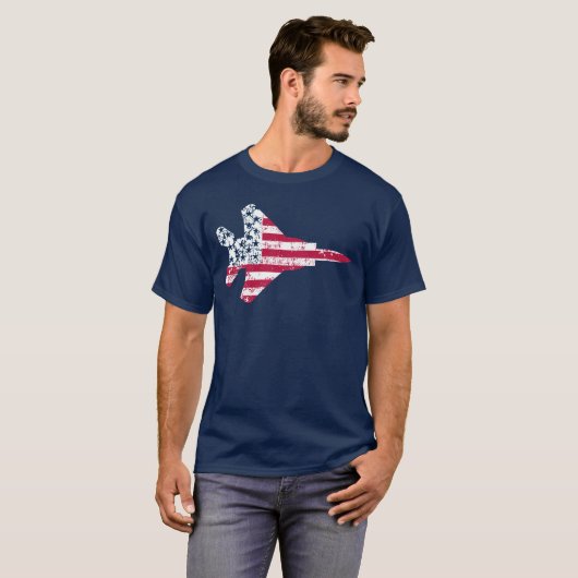 ヴィンテージ粗かった米国旗の殴打のワシ Tシャツ (正面フル)