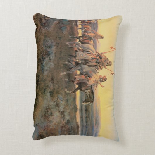 ヴィンテージ系アメリカ人、ピエガンスby CM Russell アクセントクッション (裏面(縦))